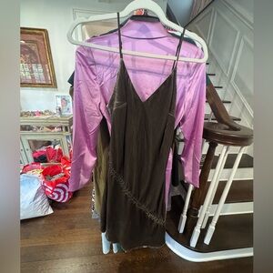 Gold Hawk Grey Velvet Belted Midi Dress